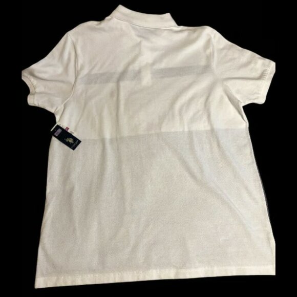 US POLO ASSN White Blue Classic Striped 2XL Polo Collared Logo SS Shirt NWT - Picture 5 of 6